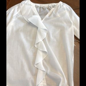 Fine sheer cotton ruffle front blouse from the Loft. Very feminine.
